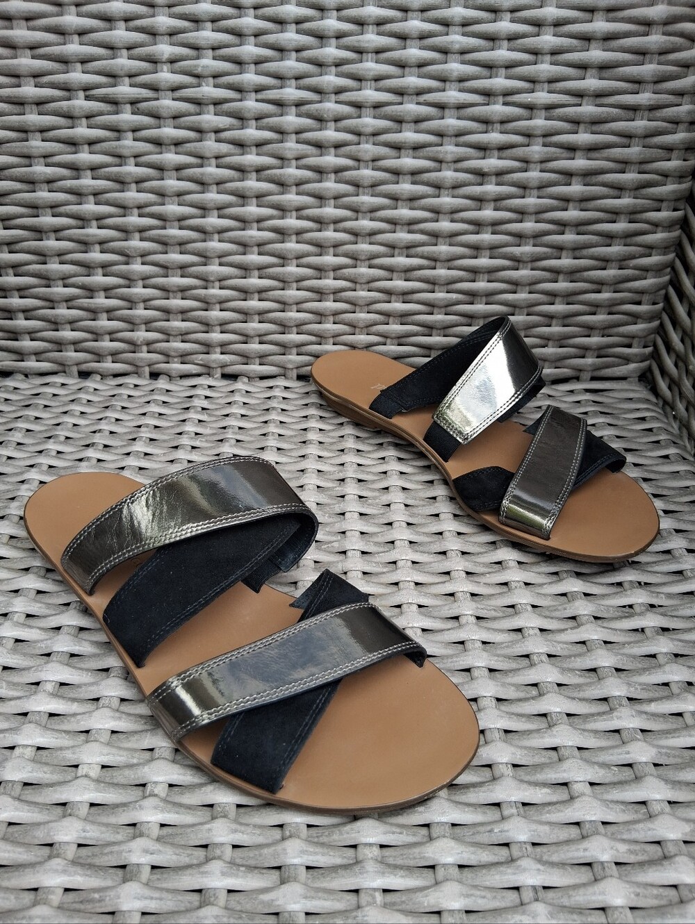 Paul Green Black and Silver Strappy Slide Sandals - Stylish Casual Comfort